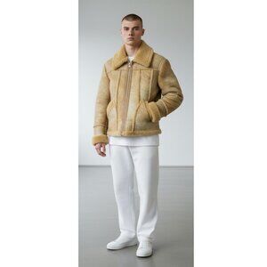 Vintage Leather Attic Shearling Sheepskin Aviator Moto Jacket Men's Small 36